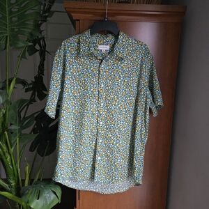 Men's Floral Button Down Shirt - Blue and Yellow